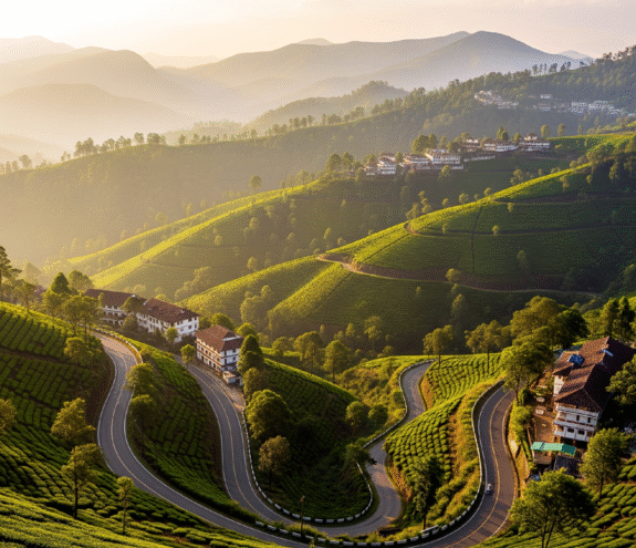 Lush green tea estates in Valparai, Anamalai Hills Lush green tea estates in Valparai, Anamalai Hills